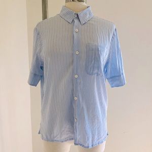 Wales Bonner Blue Striped Casual S/S Button Down Shirt Lightweight Cotton EUC